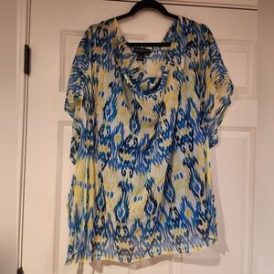 International Concepts blue and yellow sheer lined blouse 2X
